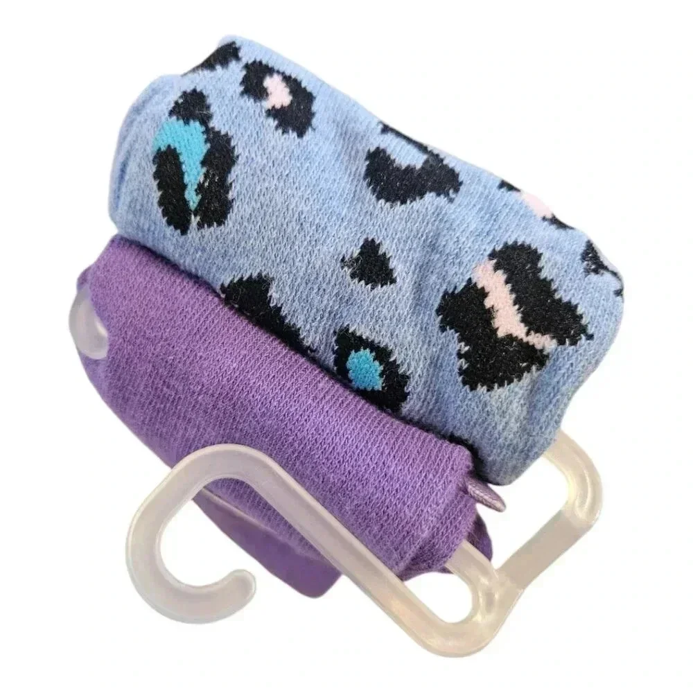 Girls Large 12-16 Blue Leopard Print and 80s Purple Tights Set of 2